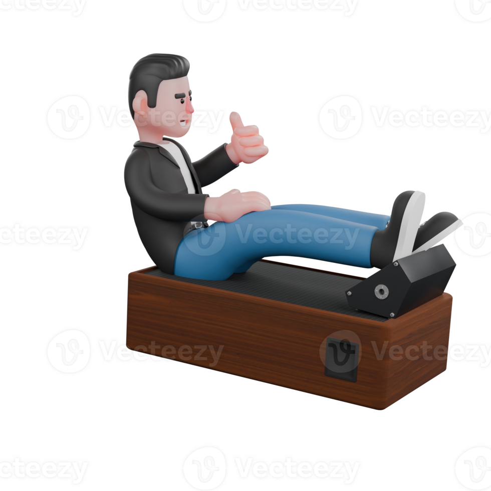 3D Musician Illustrated. a musician sits on big speaker while giving thumbs up with happy expression. Vocalist Cartoon png