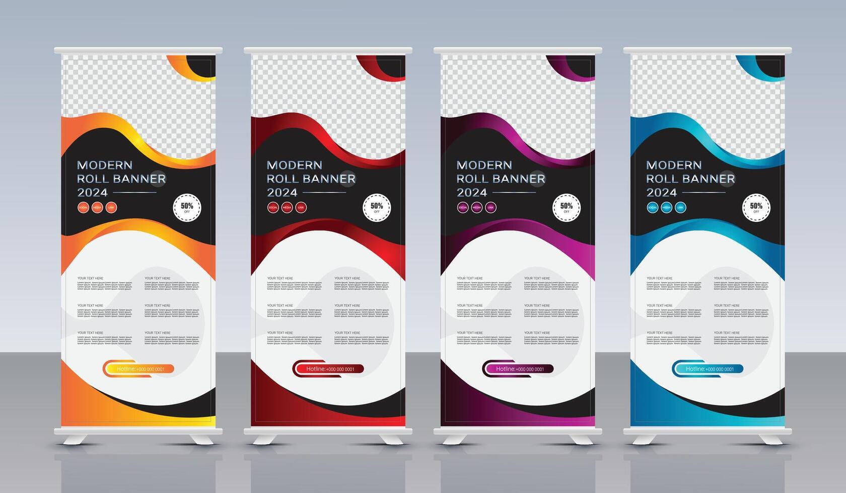 Modern roll up banners with different colors vector