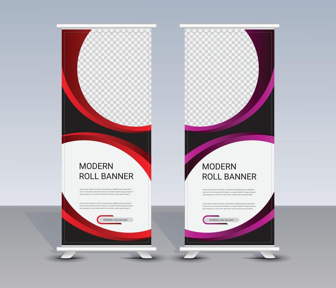 Modern roll up banners with red and purple designs vector