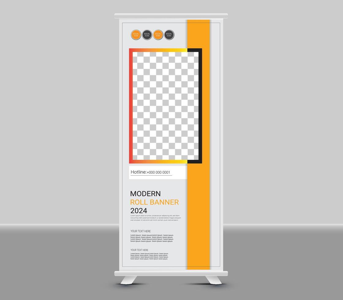Modern roll up banner stand with a white background vector