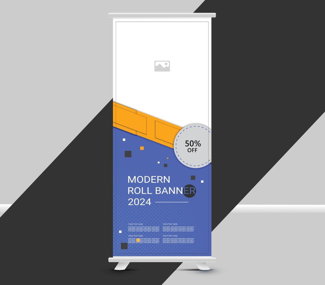 Modern roll up banner with a blue and orange design vector