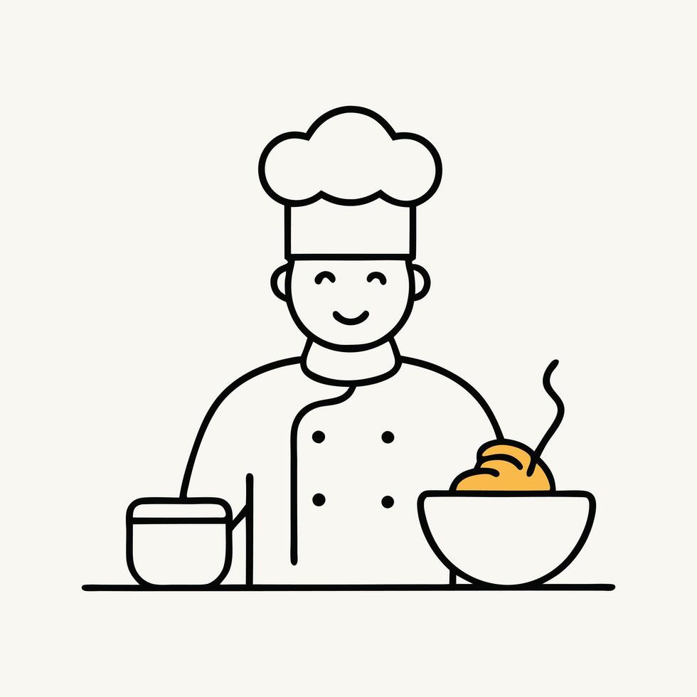 Chef Icon - Simple Illustration of a Cook with Food and Kitchenware vector