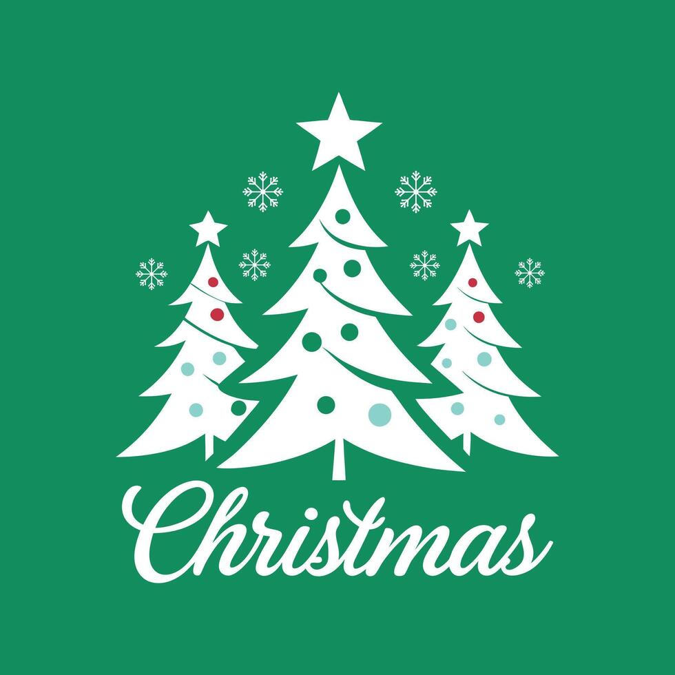 Elegant White Christmas Trees with Snowflakes on Green Background - Festive Holiday Greeting Design vector