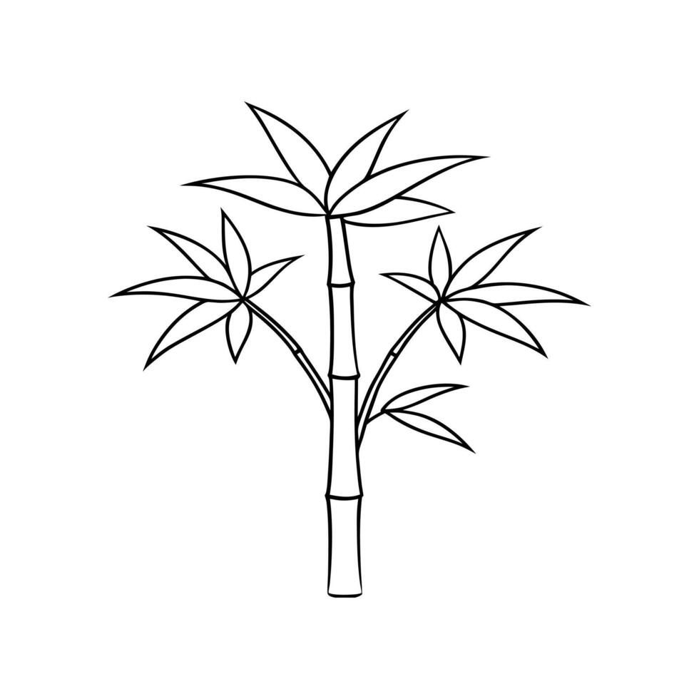 Bamboo Plant Line Art Icon - Simple Illustration of Bamboo Stalk and Leaves vector