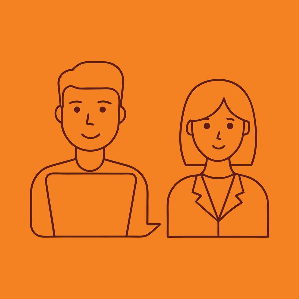 Team Collaboration Icon - Simple Illustration of Colleagues Working Together on Orange Background vector