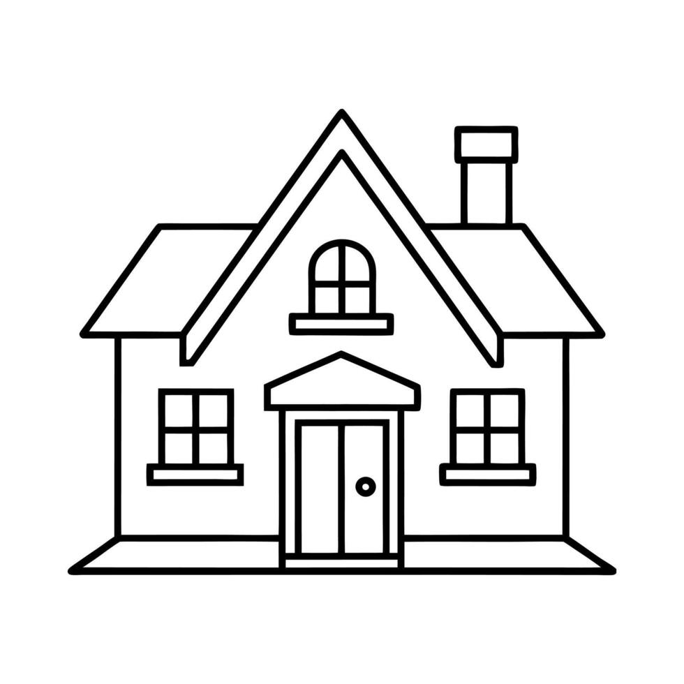 Classic House Line Art Icon - Simple Illustration of a Residential Building vector