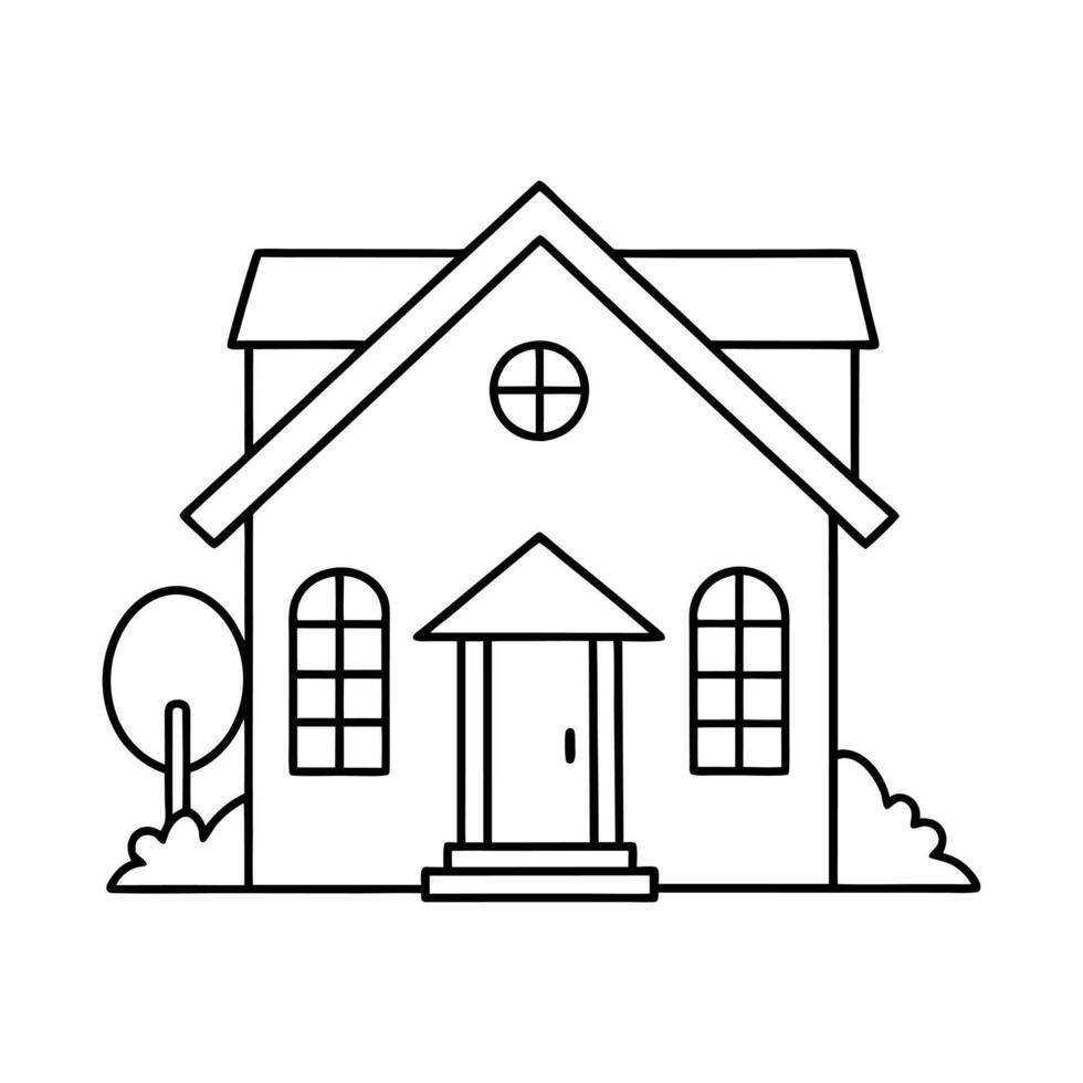 Minimalist Line Art of a House - Simple Residential Building Illustration vector