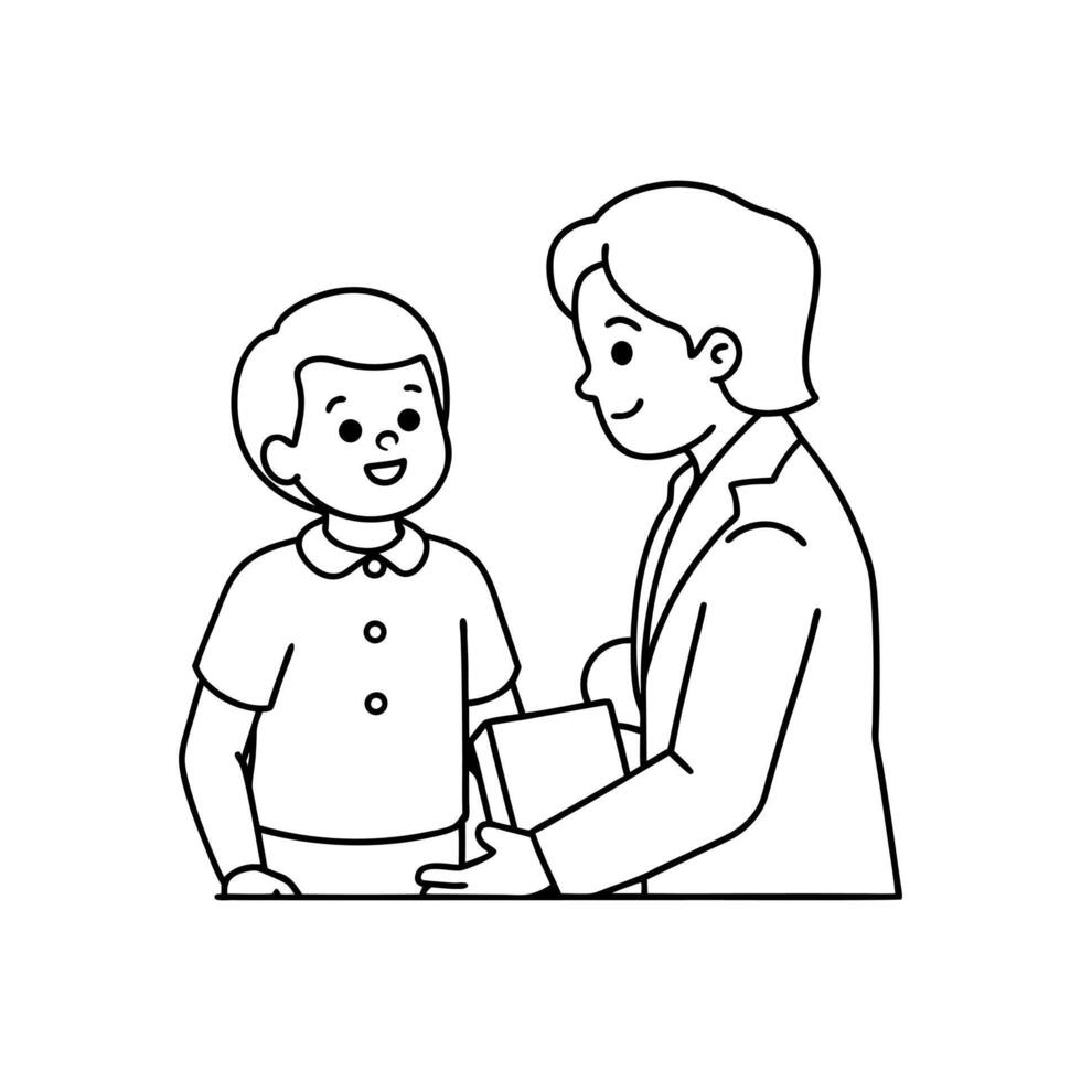 Teacher and Student Line Art - Simple Illustration of Education Interaction vector