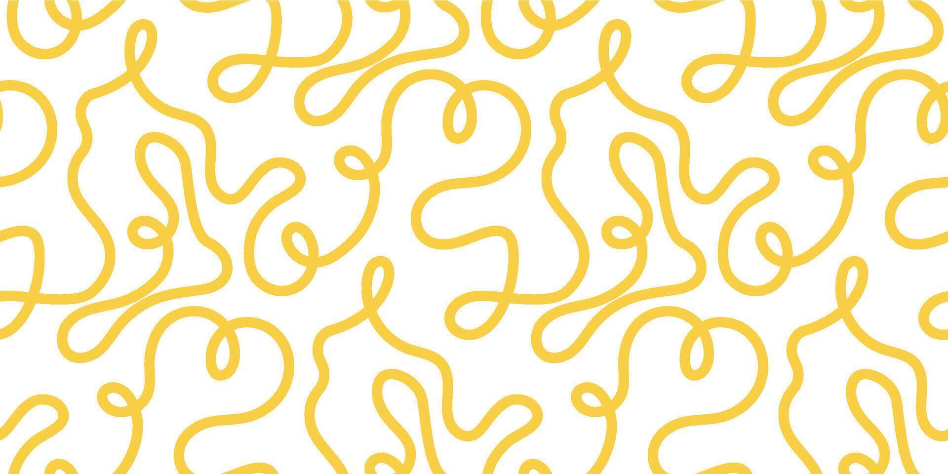 Noodle pasta seamless pattern background. Spaghetti curvy doodle pattern, Italian pasta background. Chinese abstract noodle, ramen design yellow food wallpaper. vector