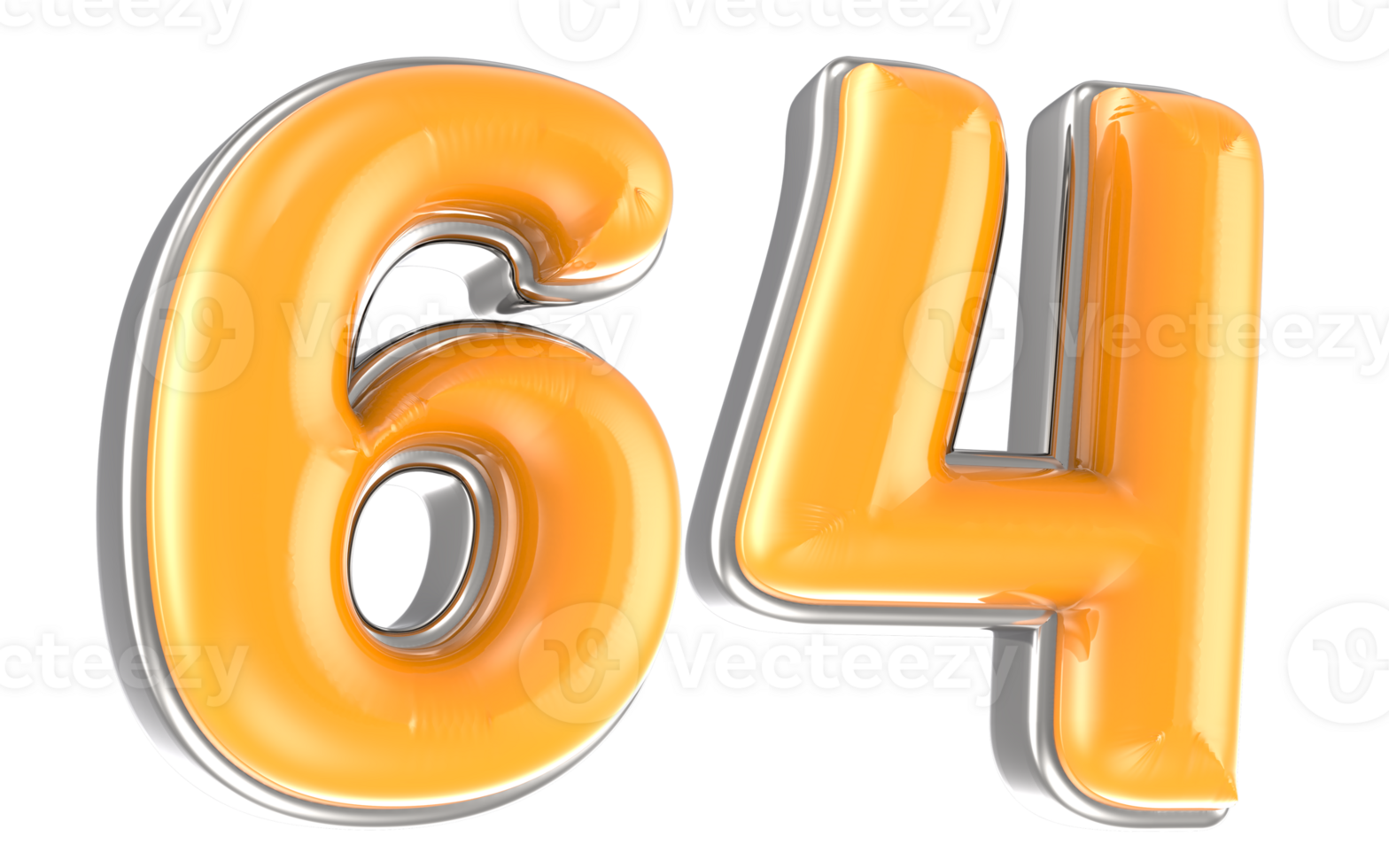 White And Yellow Number 64 3D Render png