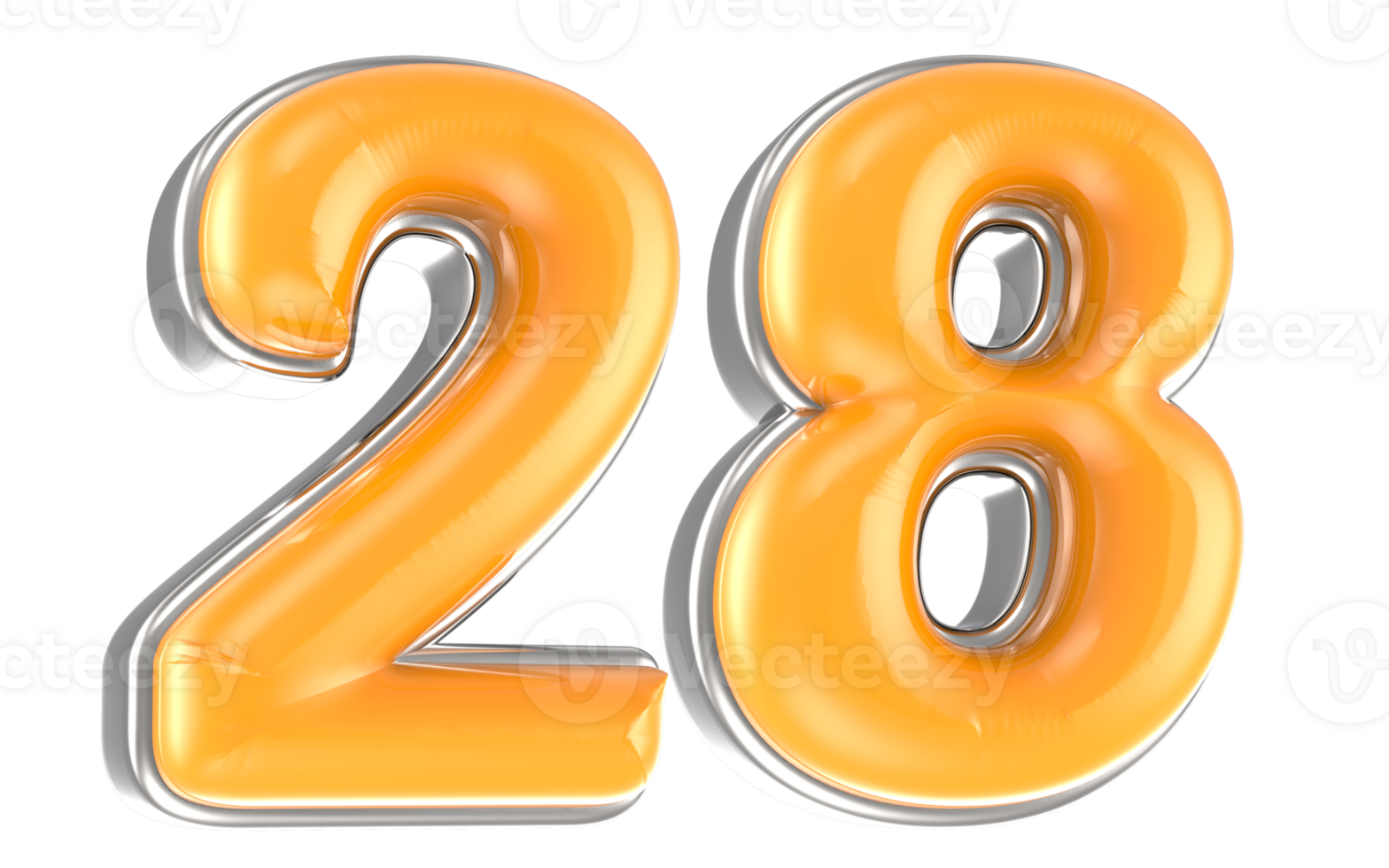 White And Yellow Number 28 3D Render png