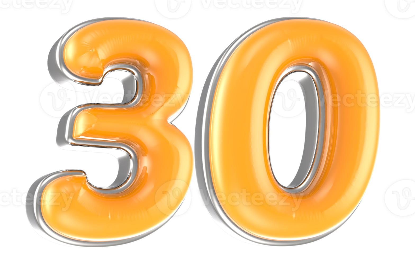 White And Yellow Number 30 3D Render png