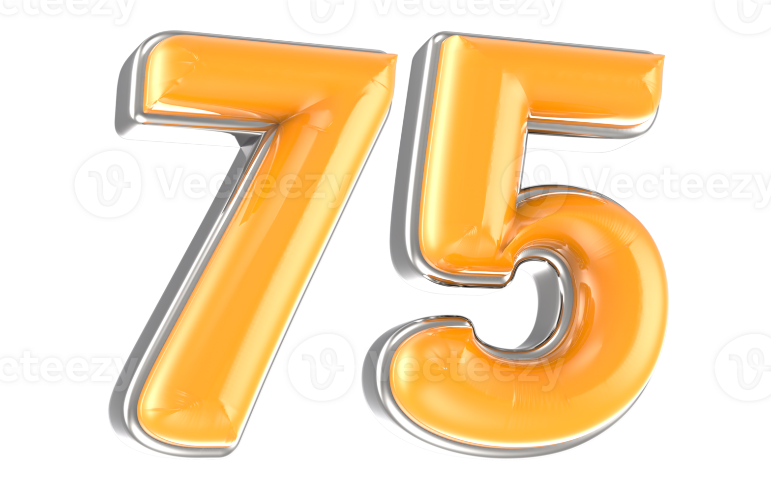 White And Yellow Number 75 3D Render png