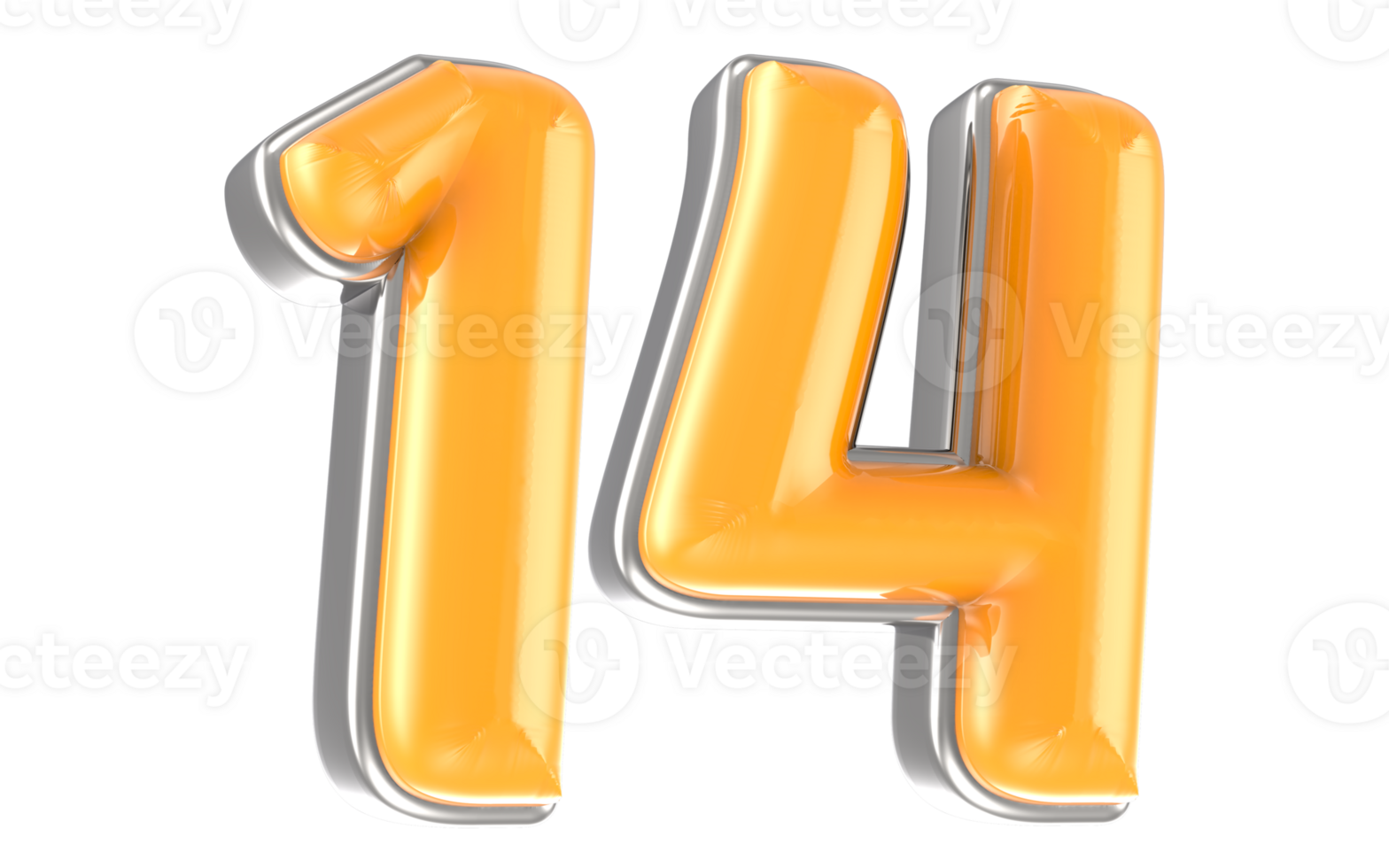 White And Yellow Number 14 3D Render png