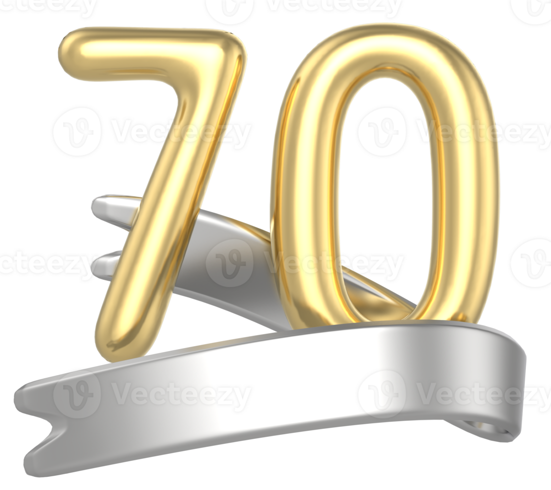 Happy Anniversary Number 70 Gold 3D Render png