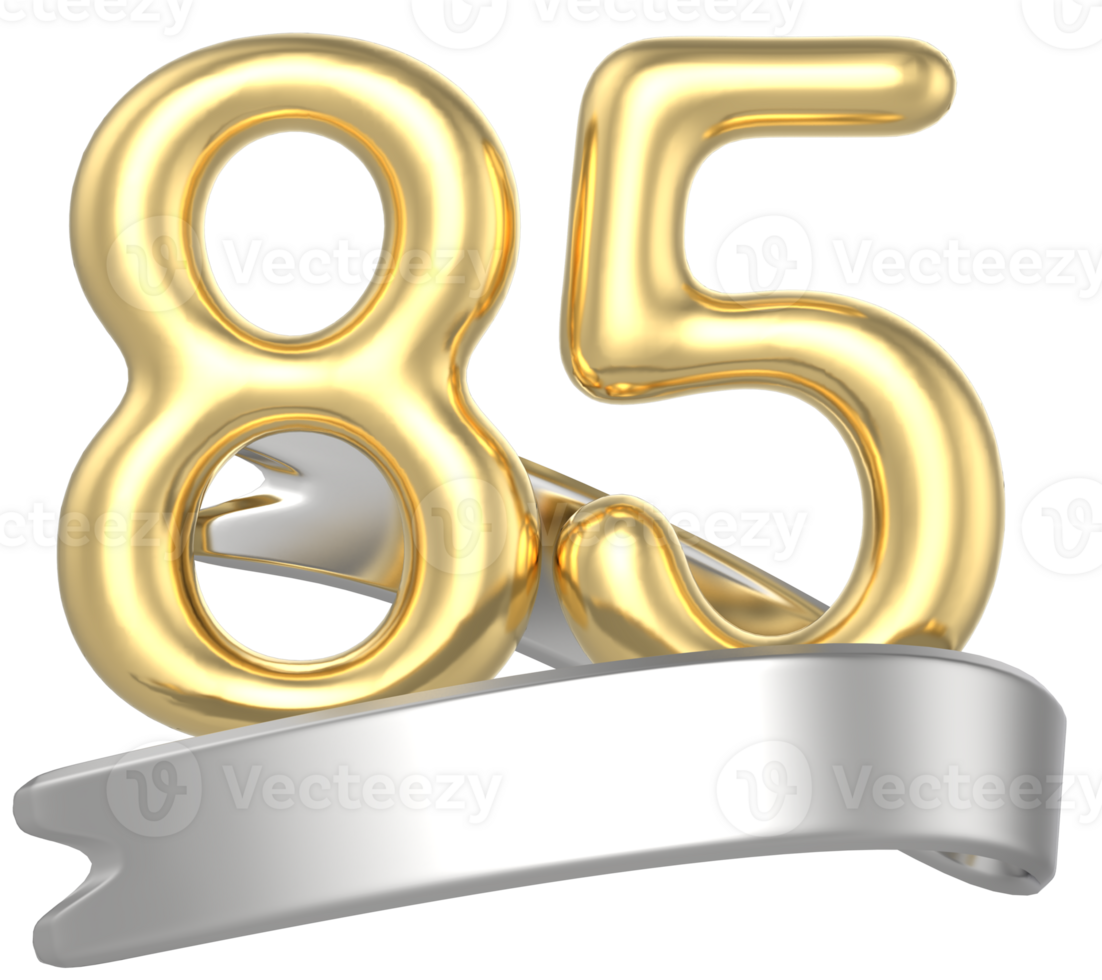 Happy Anniversary Number 85 Gold 3D Render png