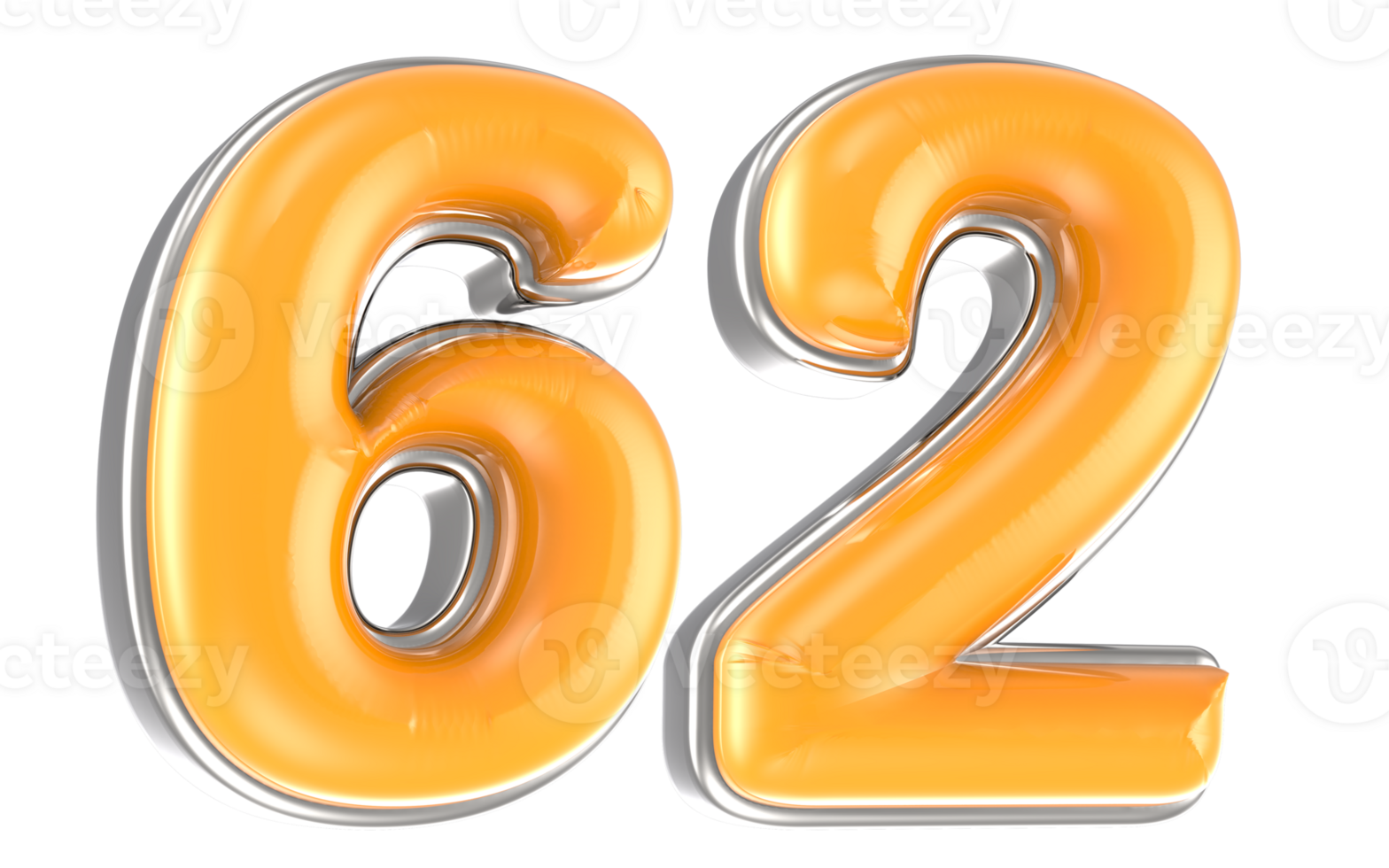 White And Yellow Number 62 3D Render png