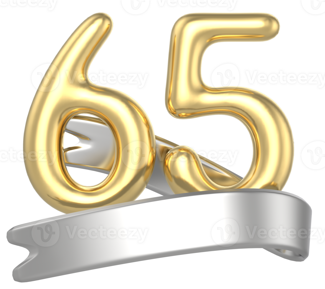 Happy Anniversary Number 65 Gold 3D Render png