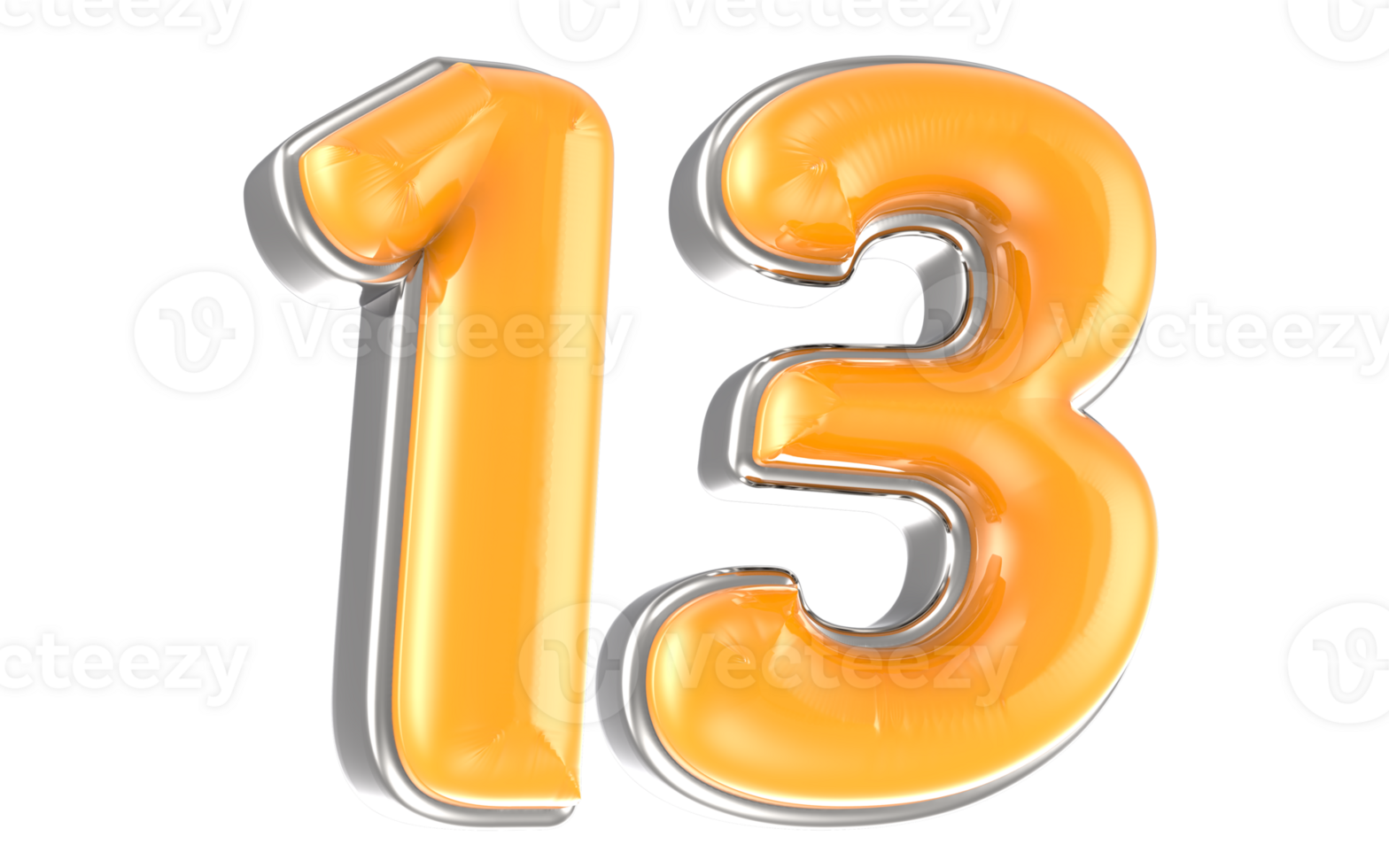 White And Yellow Number 13 3D Render png