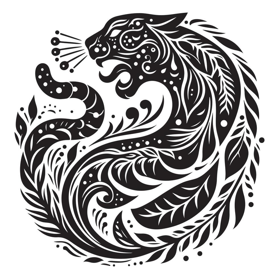Silhouette Cute Leopard Illustration Art vector