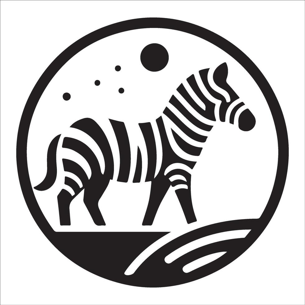 Abstract Zebra Silhouette Art on circle with Black and White Wildlife Design vector