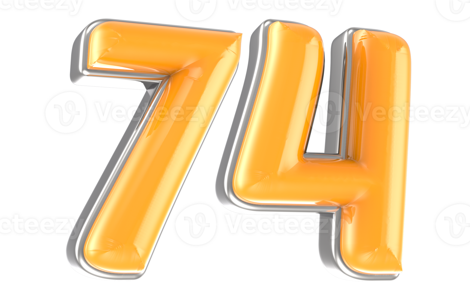 White And Yellow Number 74 3D Render png