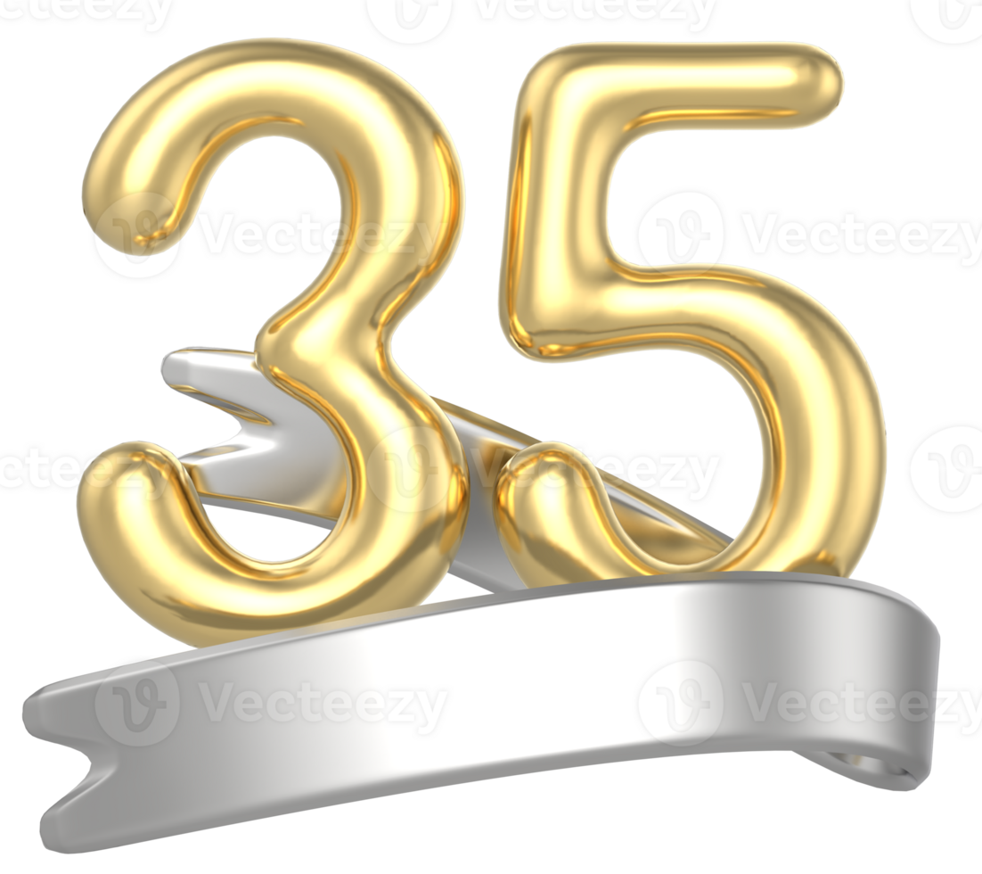 Happy Anniversary Number 35 Gold 3D Render png