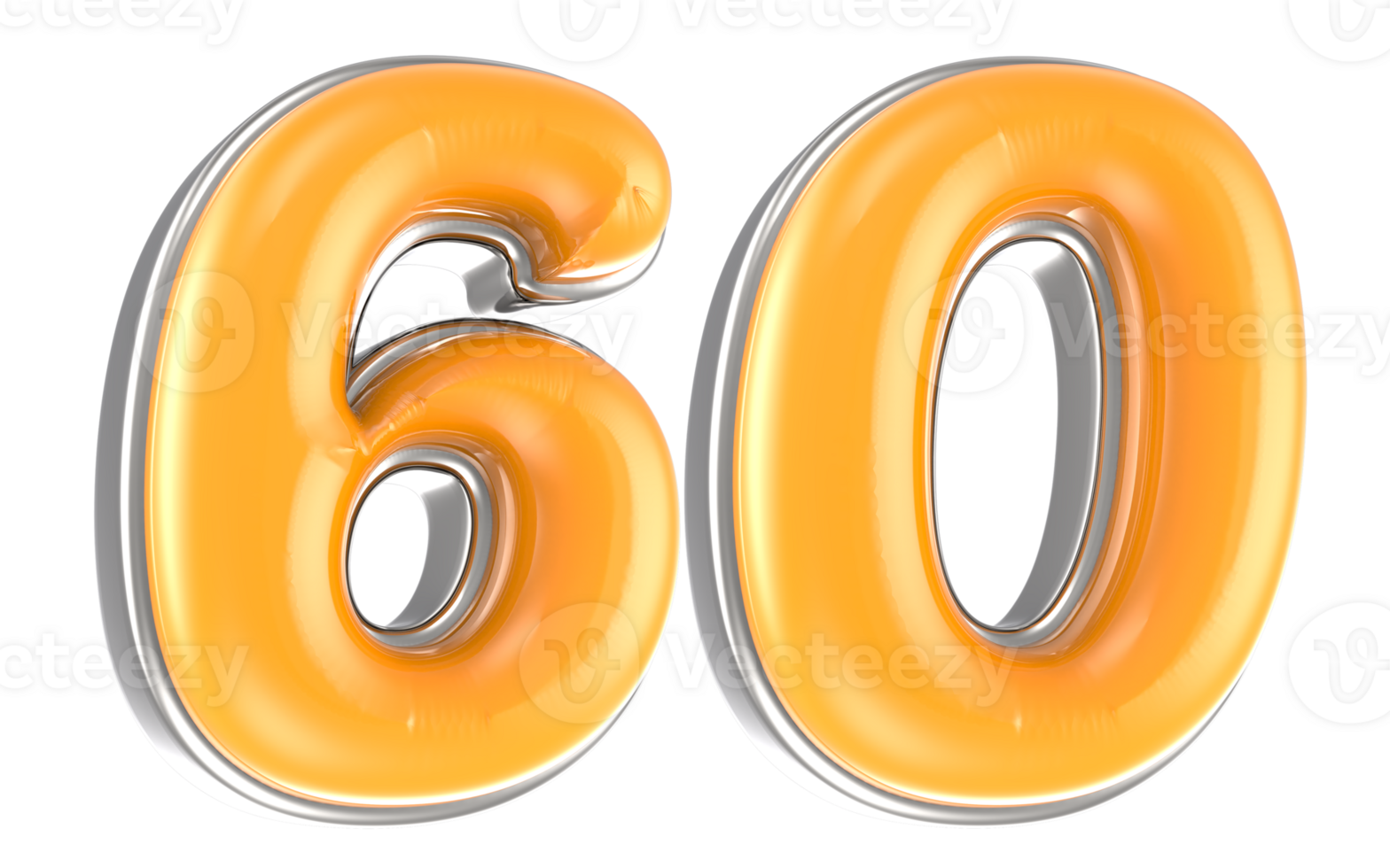 White And Yellow Number 60 3D Render png