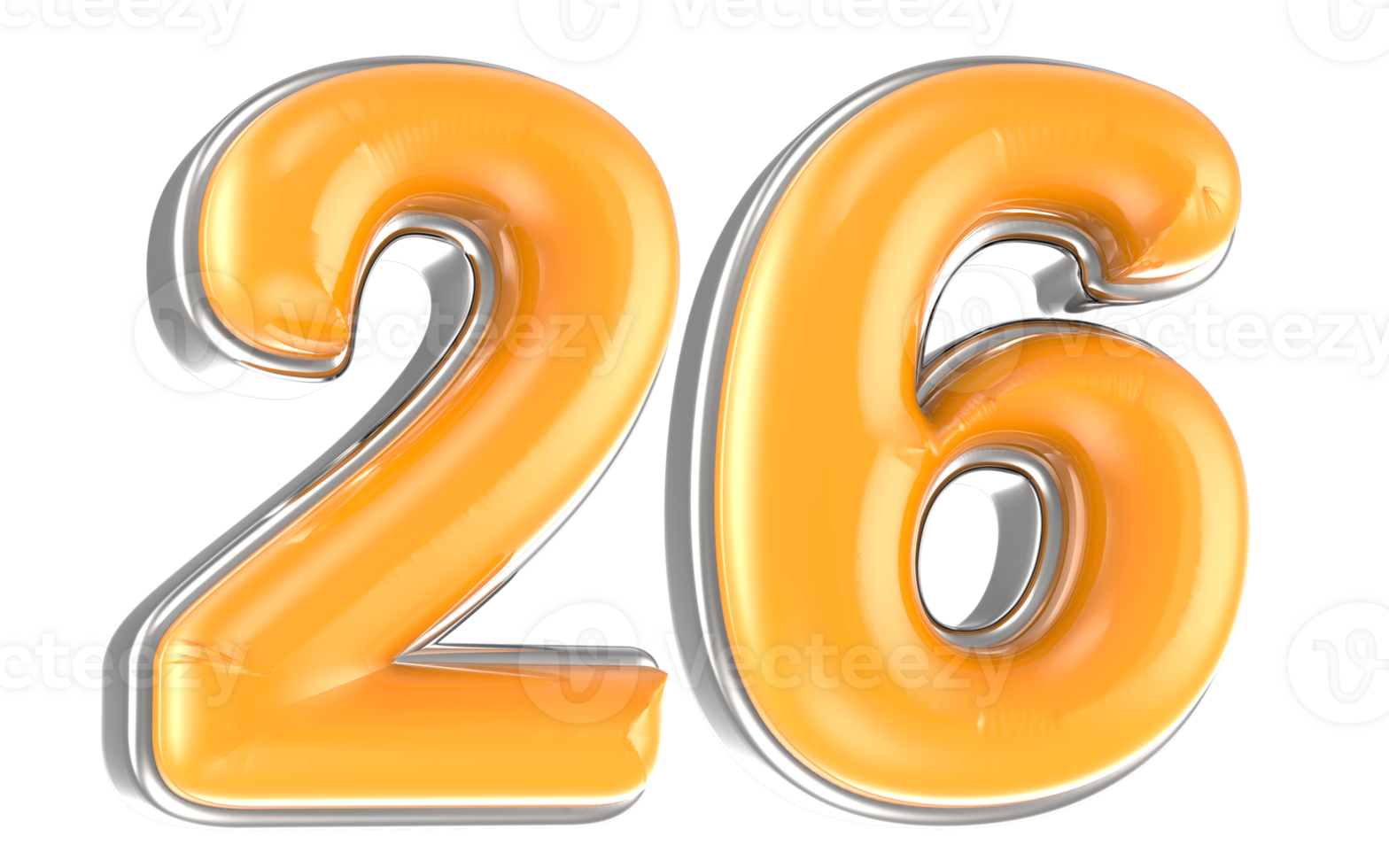 White And Yellow Number 26 3D Render png