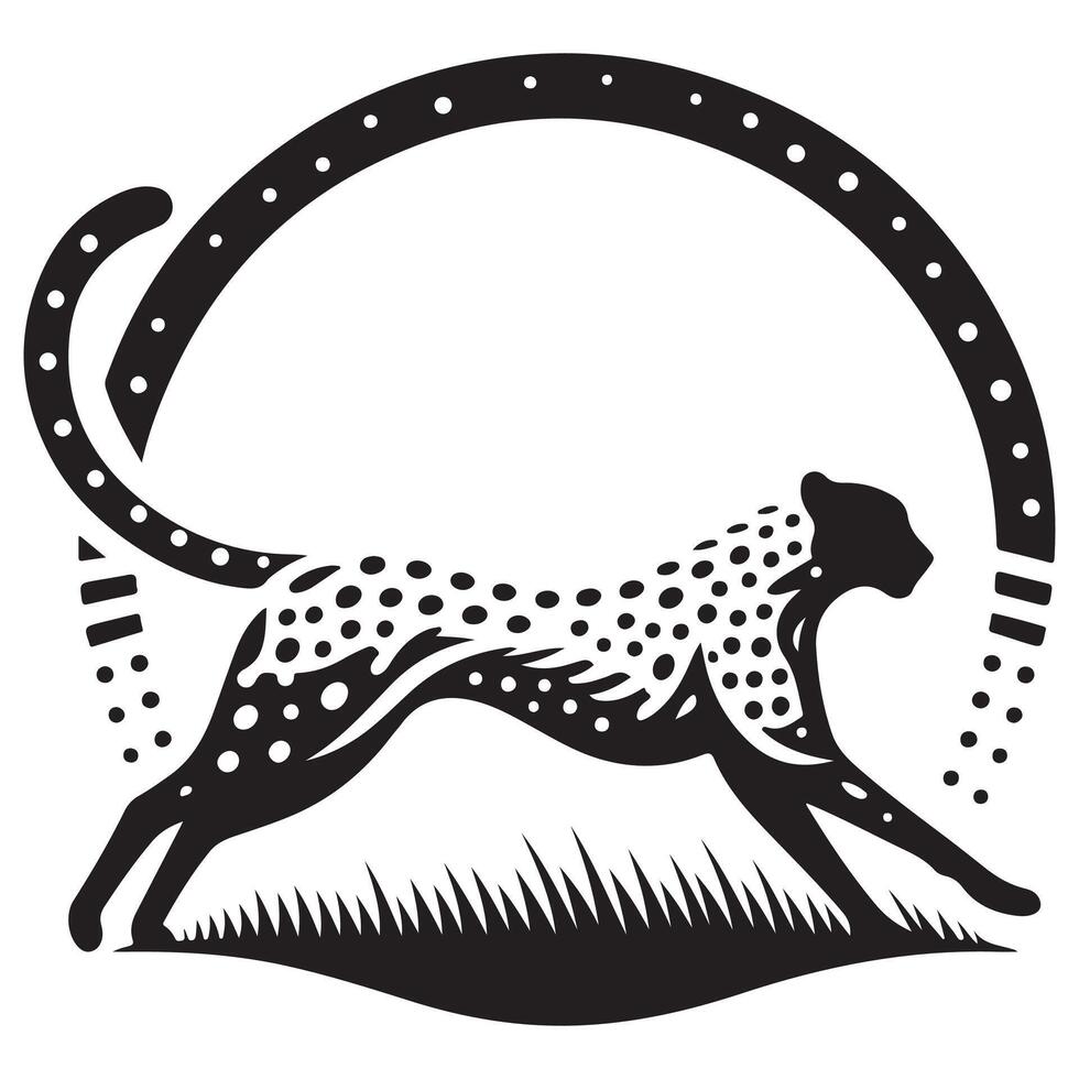 Cheetah Silhouette Design With Grass in the Circle vector
