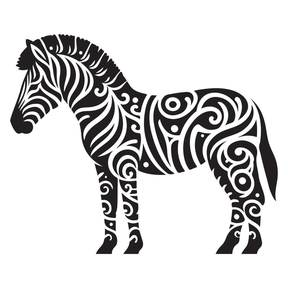 Tribal Zebra silhouette Unique Art Black and White Swirl Design vector