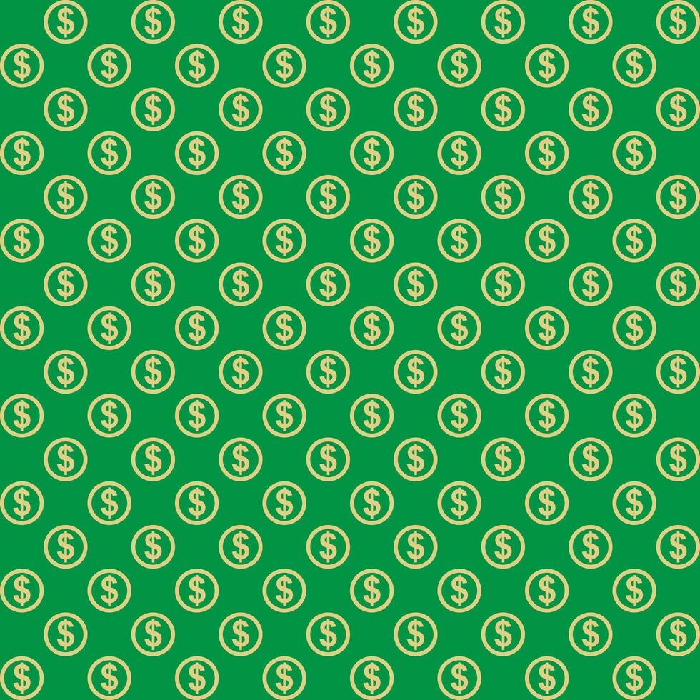 Seamless dollar pattern. Green background. vector