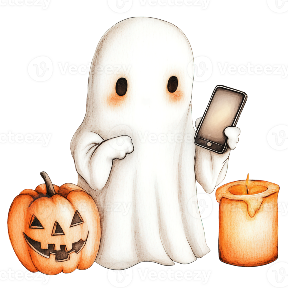 Whimsical Ghost Using a Smartphone png