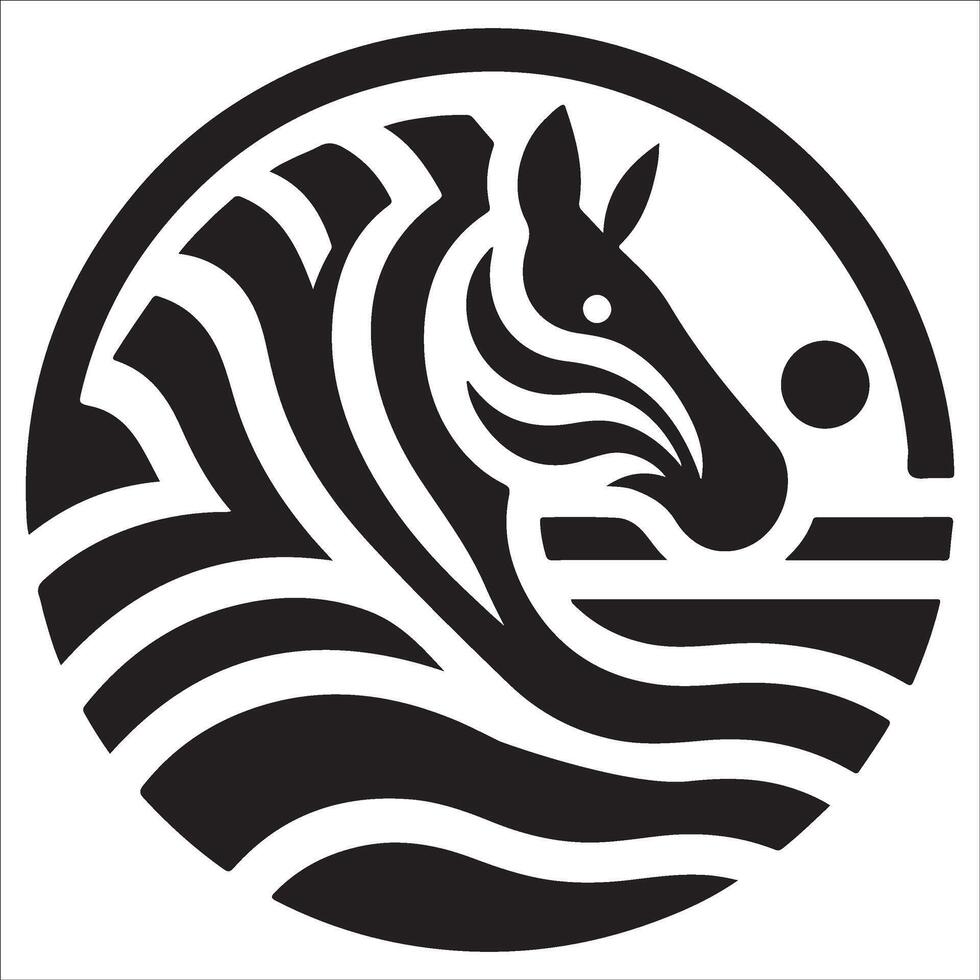 Abstract Zebra Silhouette Art on circle with Black and White Wildlife Design vector