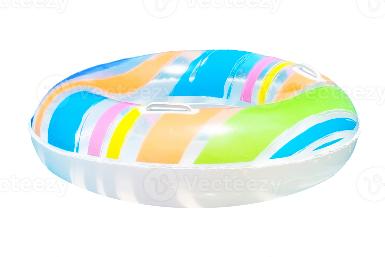 Isolated brightly colored inflatable swim ring with vibrant stripes, perfect for summer pool days or beach vacations png
