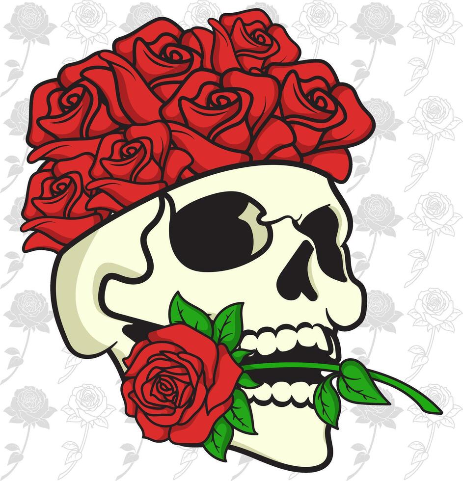 skull with roses on his head vector