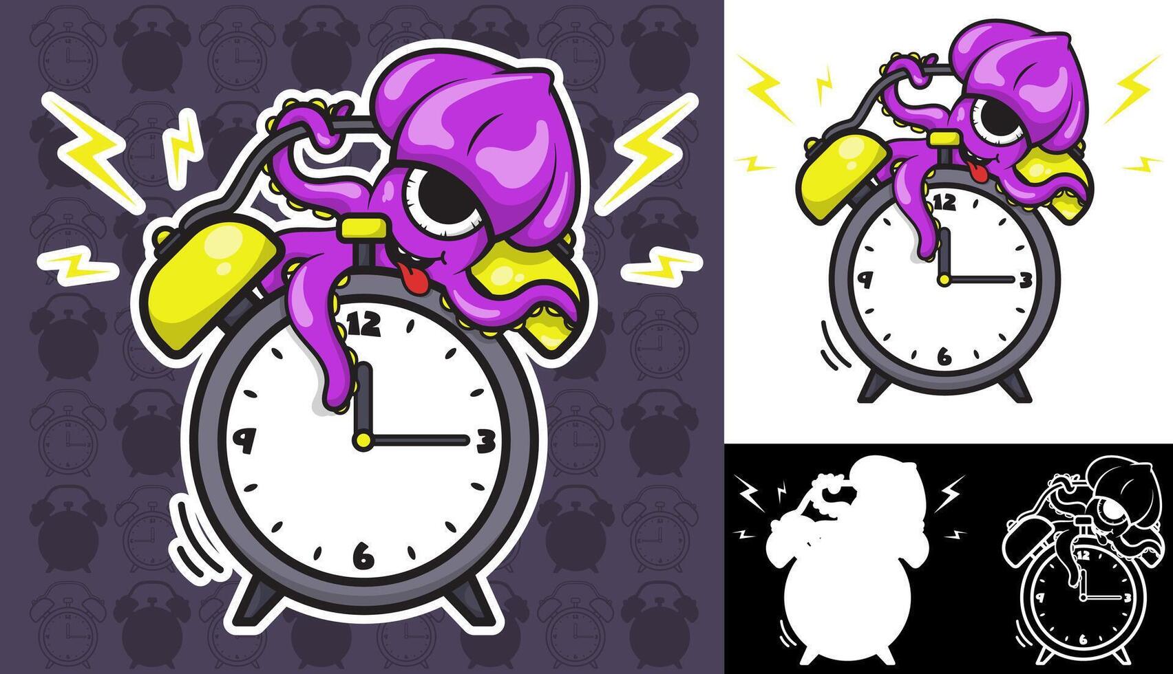 Cool t-shirt design of alarm clock and cartoon octopus vector