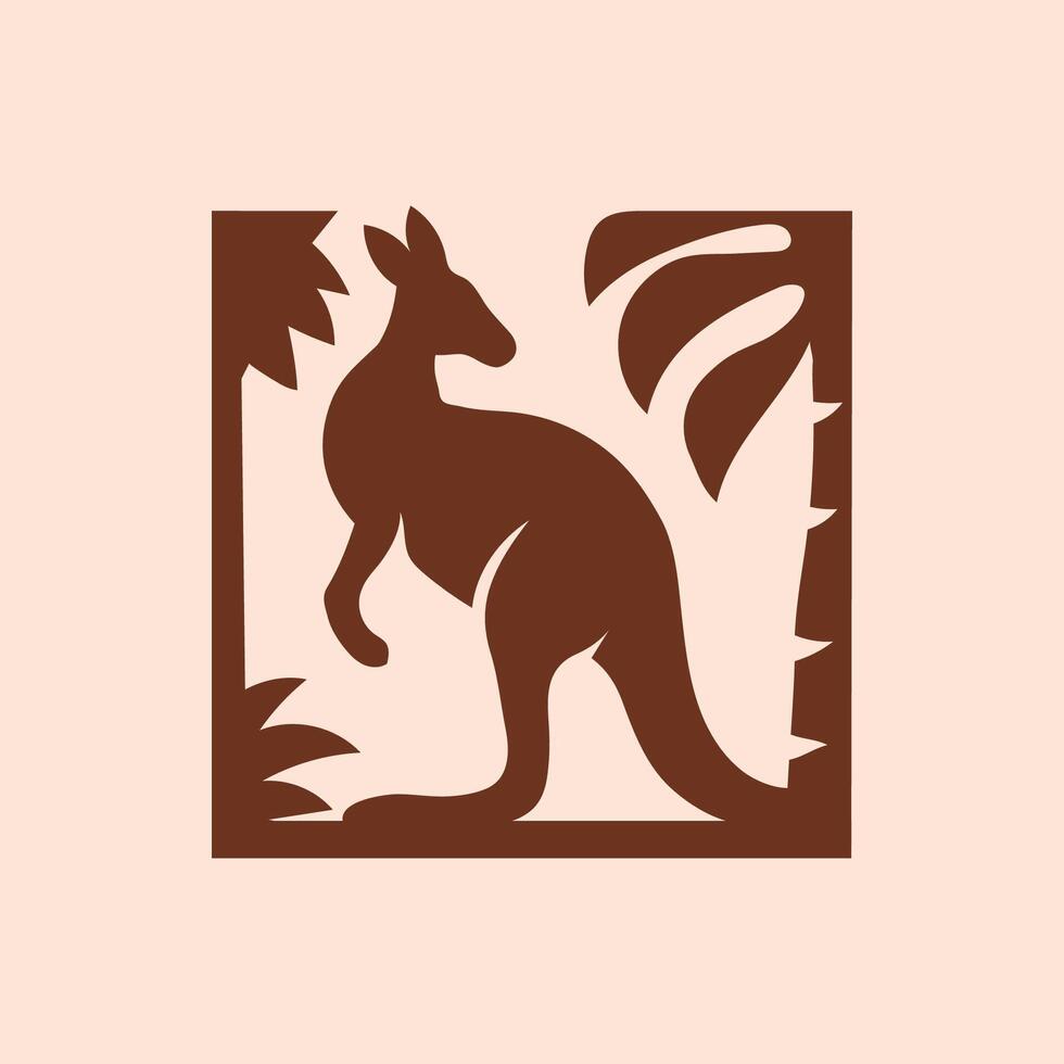 kangaroo with coconut tree and bushes in square frame vector