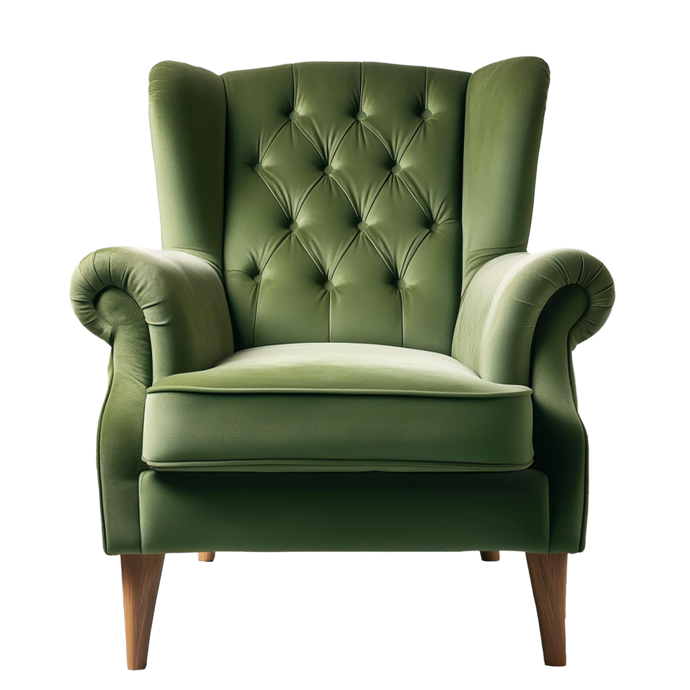 Green chair with button tufted back on transparent background png