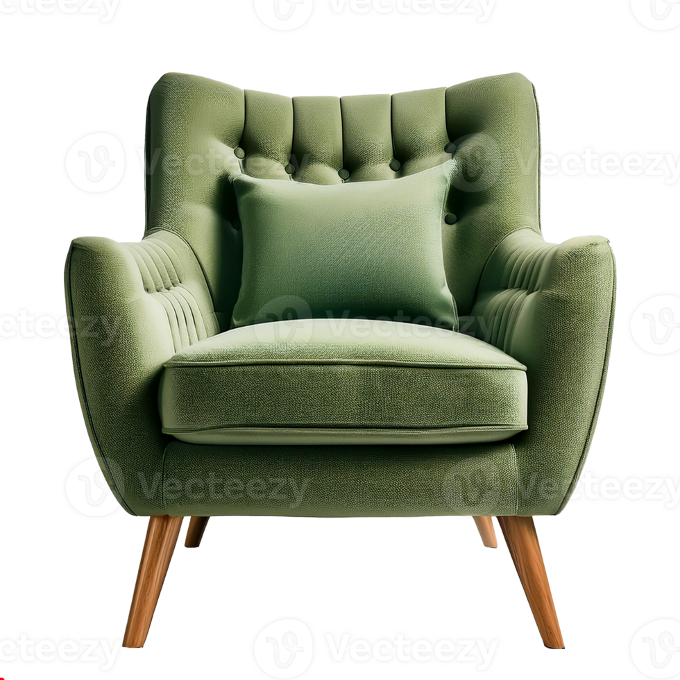 A green chair with a pillow on it png