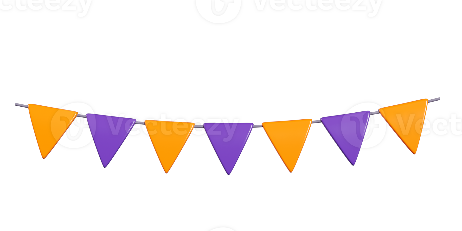 Halloween party bunting flags garland - 3d render illustration of orange and purple triangle decorative paper flag png