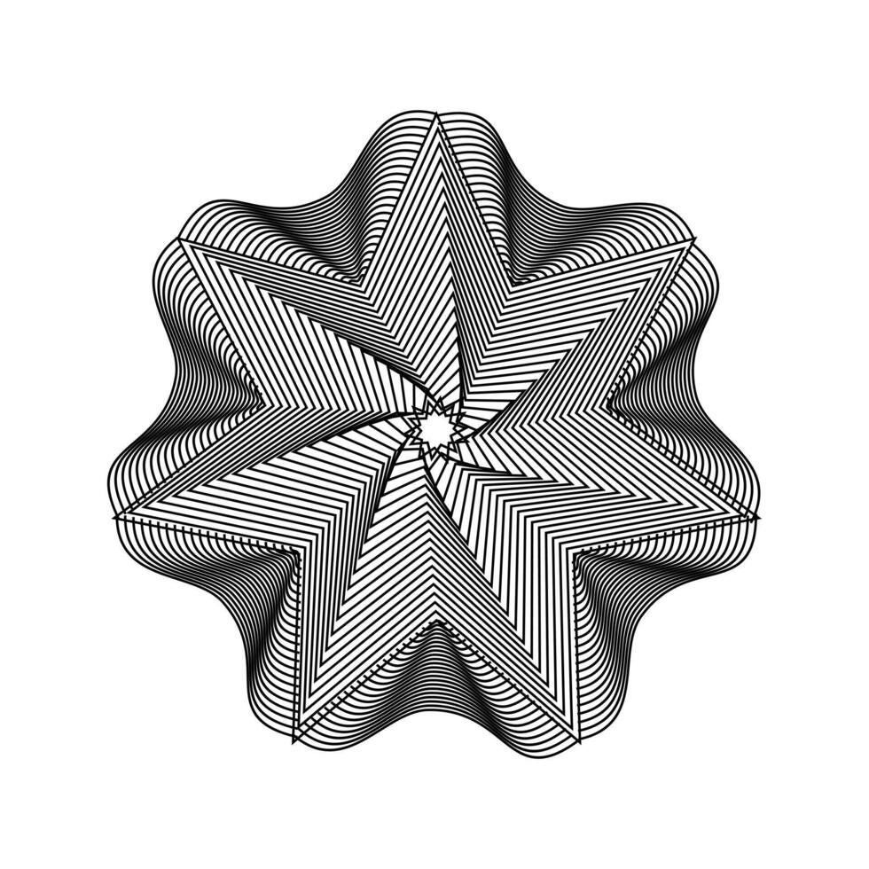 A black and white drawing of a star with a spiral pattern vector