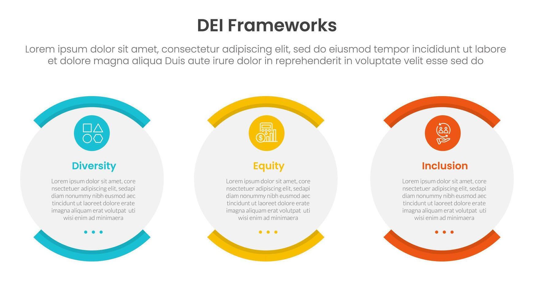 DEI organizational frameworks infographic 3 point with shape egg round box for slide presentation vector