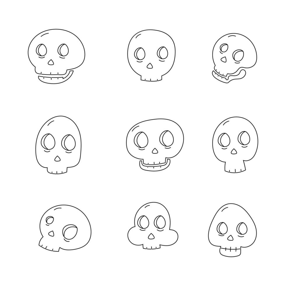 Skulls line icon collection. outline style elements. isolated illustration vector
