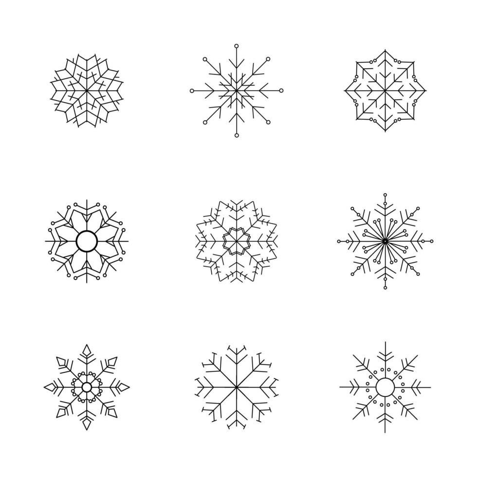 Snowflake line icon collection. outline style elements. isolated illustration vector