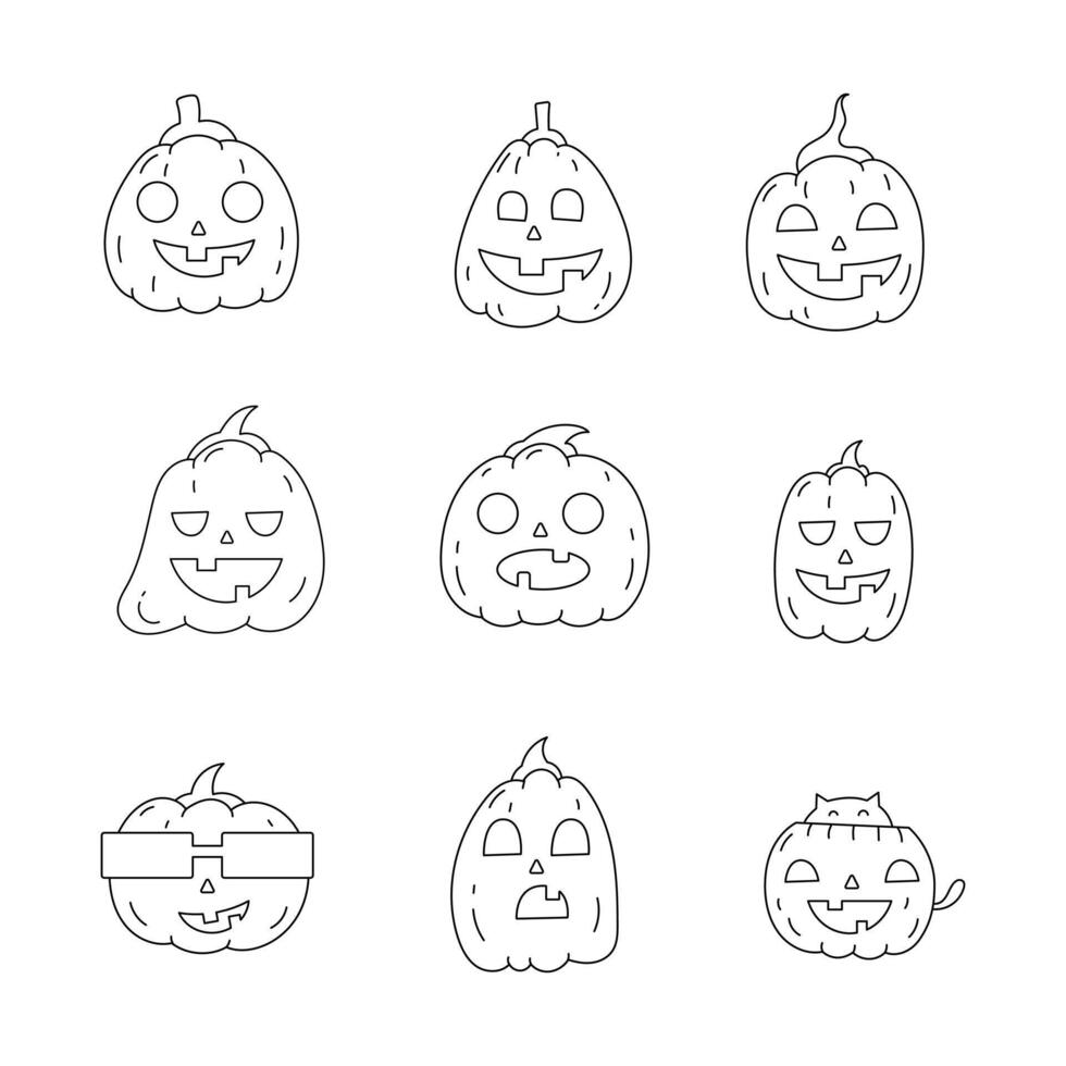 Halloween pumpkin line icon collection. outline style elements. isolated illustration vector