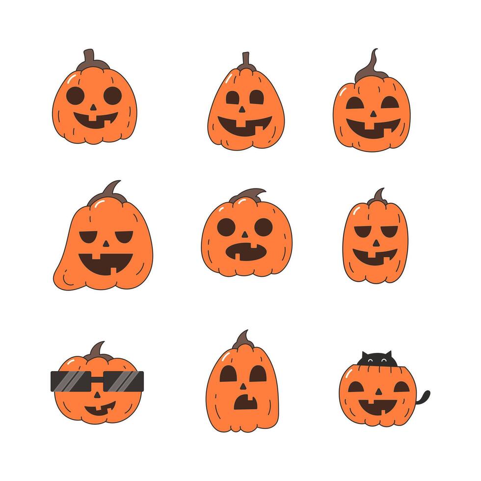 Halloween pumpkin icon collection. flat style elements. isolated illustration vector