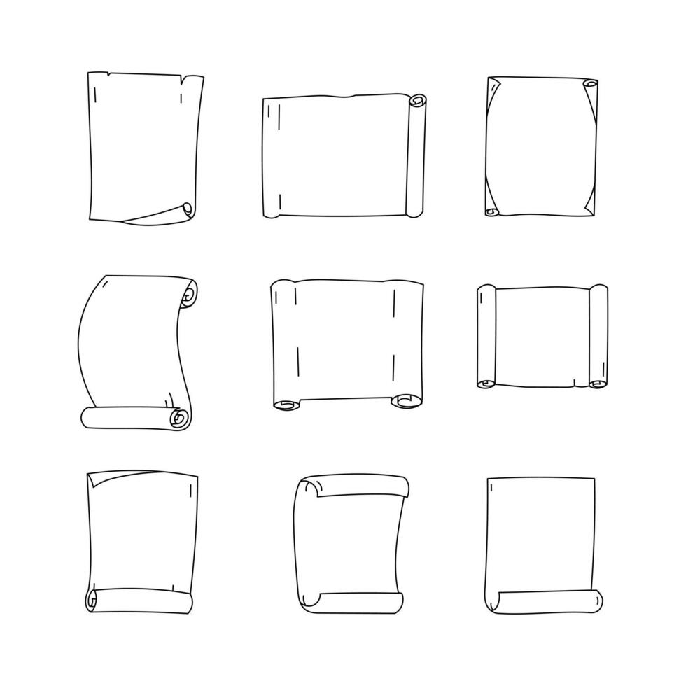 Scroll paper line icon collection. outline style elements. isolated illustration vector