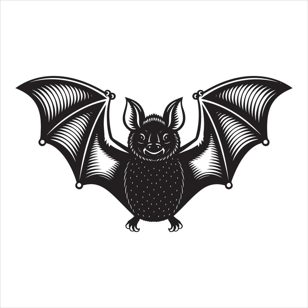 Isolated Flying Bat Silhouette with Open Wings vector