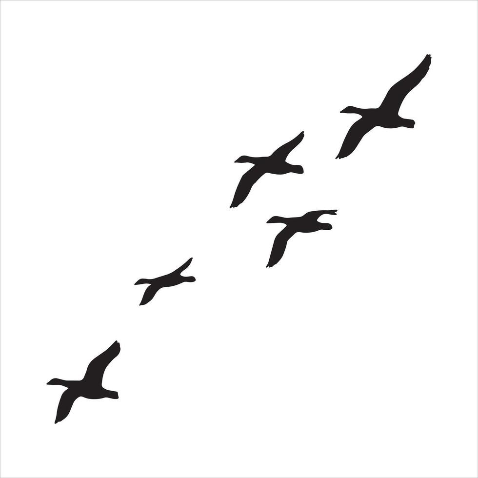 Silhouette of Geese Flying in V Formation Against White Sky vector